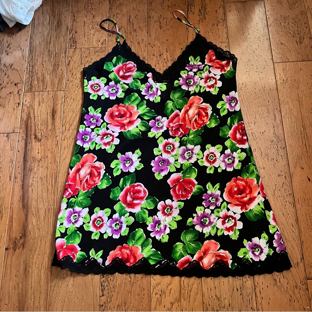 Vintage Victoria's Secret Black Floral Lace Slip